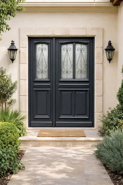 Porte d‘entrée Bois Tiercée Mathilde Gris Anthr, H215xL140 cm Côte Tableau p.Droit, (Poignee, Barillet ref IN158RPL2 - IN303NEW) GD MENUISERIES Prix Cassé