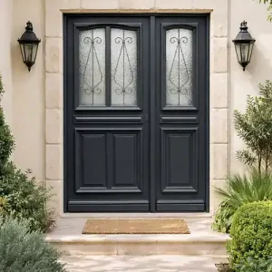 Pas Cher Porte d‘entrée Bois Tiercée Mathilde Gris Anthr, H215xL140 cm Côte Tableau p, Gauche, (Poignee, Barillet ref IN158RPL2 - IN303NEW) GD MENUISERIES