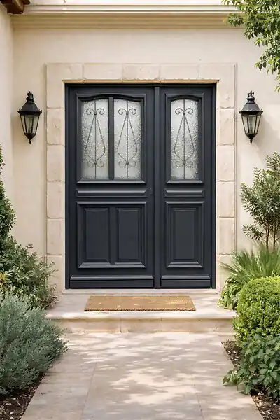Pas Cher Porte d‘entrée Bois Tiercée Mathilde Gris Anthr, H215xL140 cm Côte Tableau p, Gauche, (Poignee, Barillet ref IN158RPL2 - IN303NEW) GD MENUISERIES