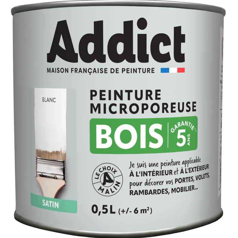Bon Marché ADDICT Peinture Bois Satin 0.5 L blanc Ral 9016