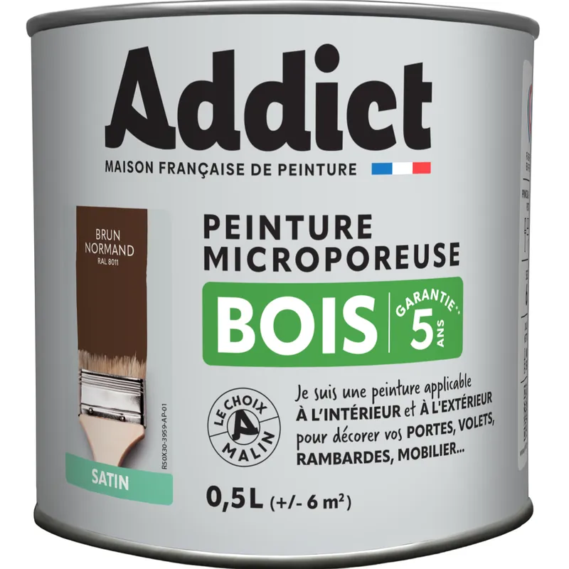 Promotion Saisonnière ADDICT Peinture Bois Satin 0.5 L brun Ral 8011