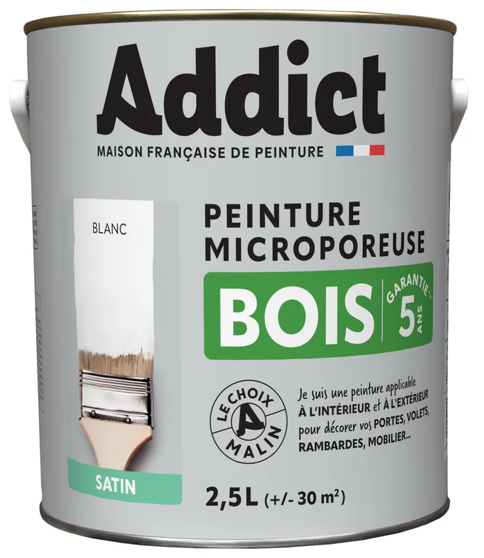 ADDICT Peinture Bois Satin 2.5 L blanc Ral 9016 Bon Plan