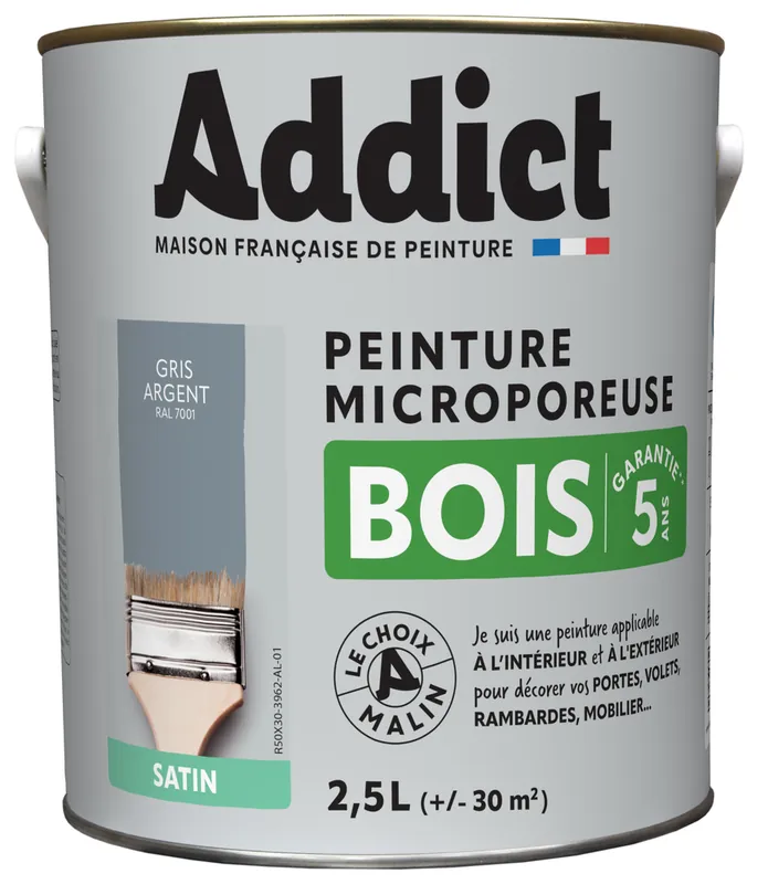 Offre Limitée ADDICT Peinture Bois Satin 2.5 L gris argent Ral 7001