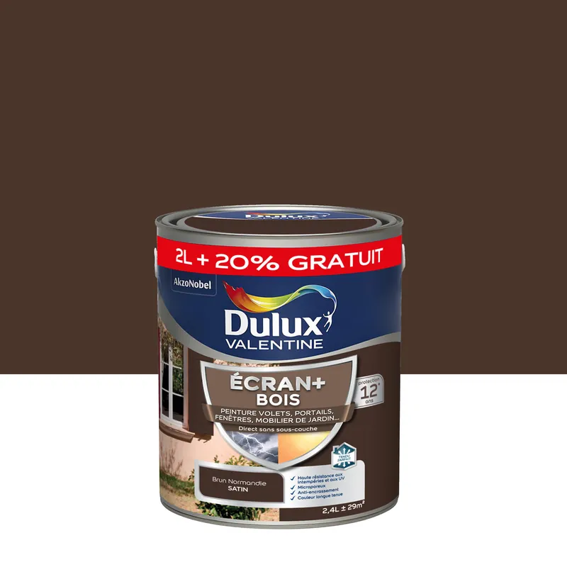Prix Réduit Peinture Ecran+ Bois Satin Brun Normandie 2,4 L - DULUX VALENTINE