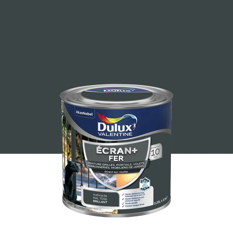 Peinture Ecran+ Fer Brillant Gris Anthracite 0,25 L - DULUX VALENTINE Marque