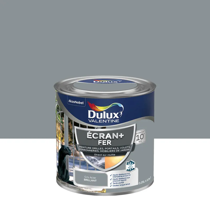 Peinture Ecran+ Fer Brillant Gris Acier 0,25 L - DULUX VALENTINE Prix Promo