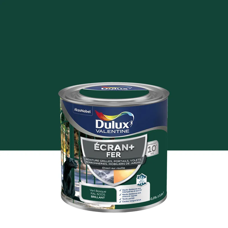 Peinture Ecran+ Fer Dulux Valentine Brillant Vert Basque 0,25 L Prix Cassé