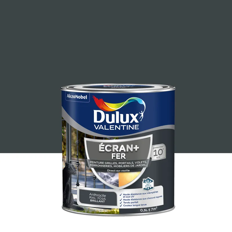 Satisfait Ou Remboursé Peinture Ecran+ Fer Brillant Gris Anthracite 0,5 L - DULUX VALENTINE