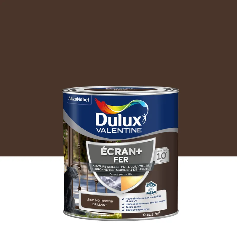 Peinture Ecran+ Fer Brillant Brun Normandie 0,5 L - DULUX VALENTINE Must-Have