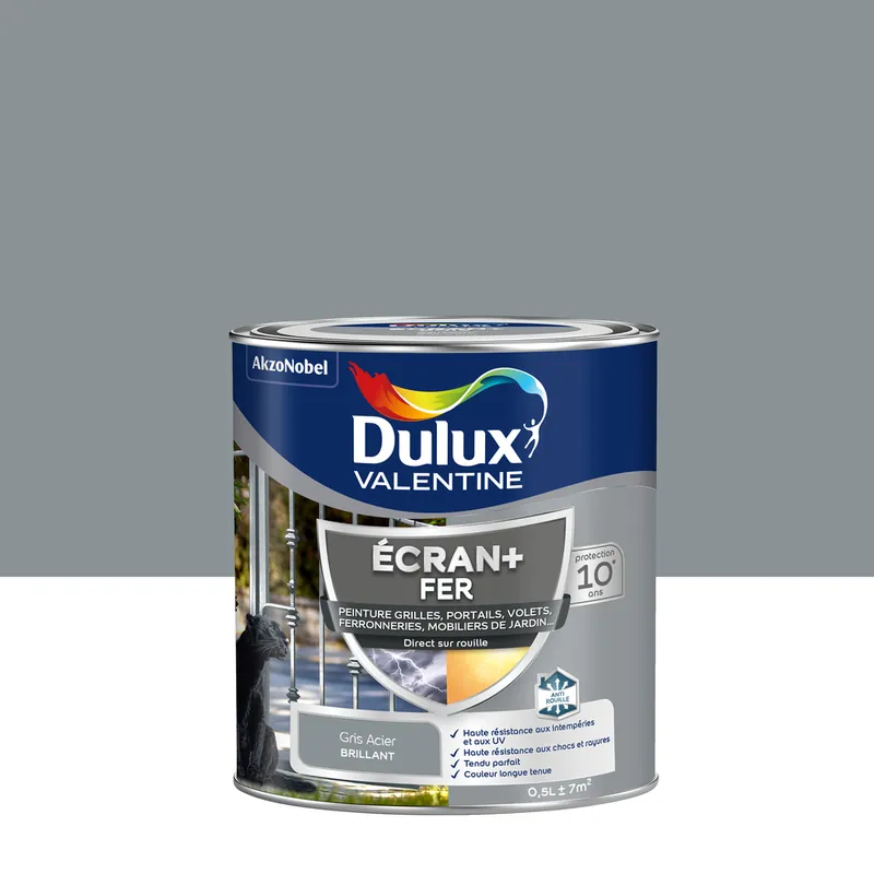 Commander Vite Peinture Ecran+ Fer Brillant Gris Acier 0,5 L - DULUX VALENTINE
