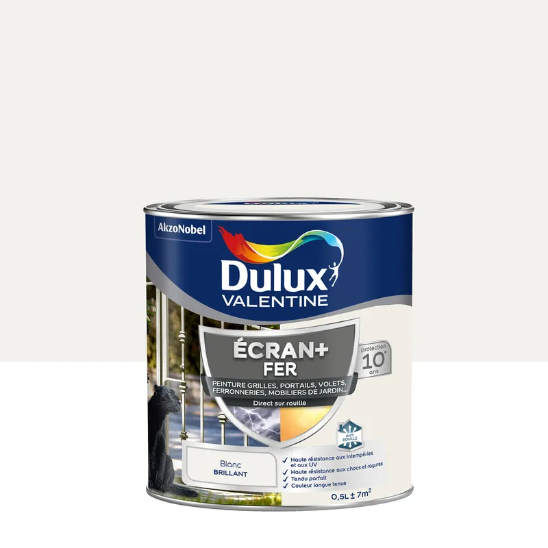 Peinture Ecran+ Fer Brillant Blanc 0,5 L - DULUX VALENTINE Solde