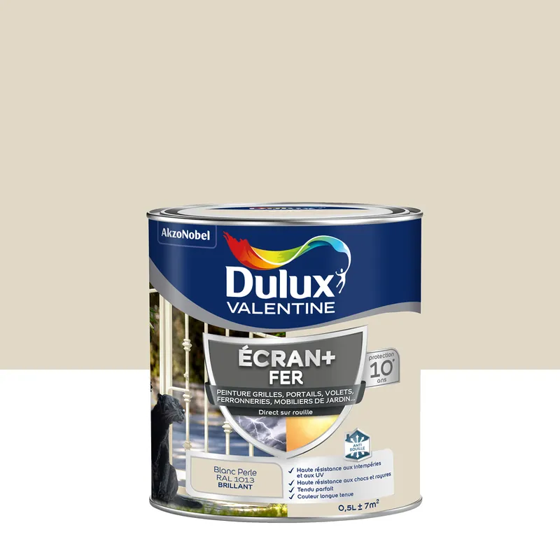 Peinture Ecran+ Fer Brillant Blanc Perlé 0,5 L - DULUX VALENTINE Top Vente