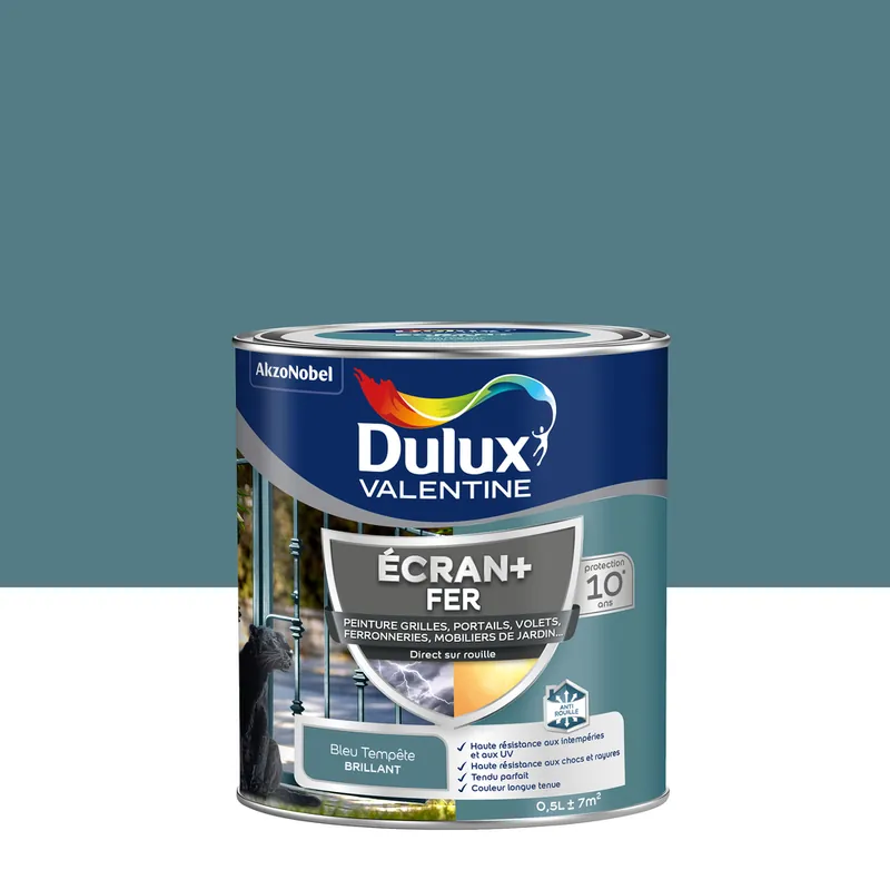 Peinture Ecran+ Fer Brillant Bleu Tempête 0,5 L - DULUX VALENTINE Prix Réduit