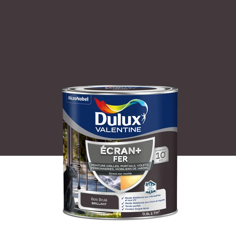 Peinture Ecran+ Fer Brillant Bois Brûlé 0,5 L - DULUX VALENTINE Authentique