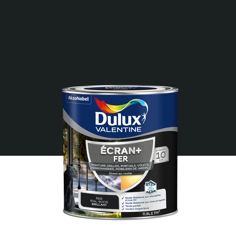Livraison Express Peinture Ecran+ Fer Brillant Noir 0,5 L - DULUX VALENTINE