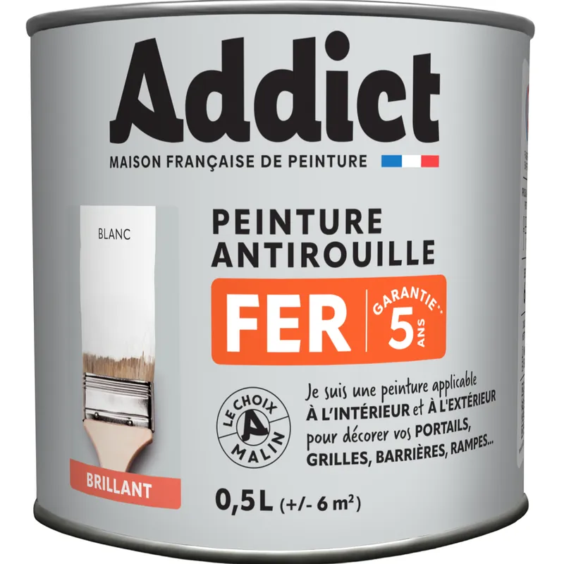 ADDICT Peinture FER Brillant blanc Ral 9016 0.5 L Pas Cher
