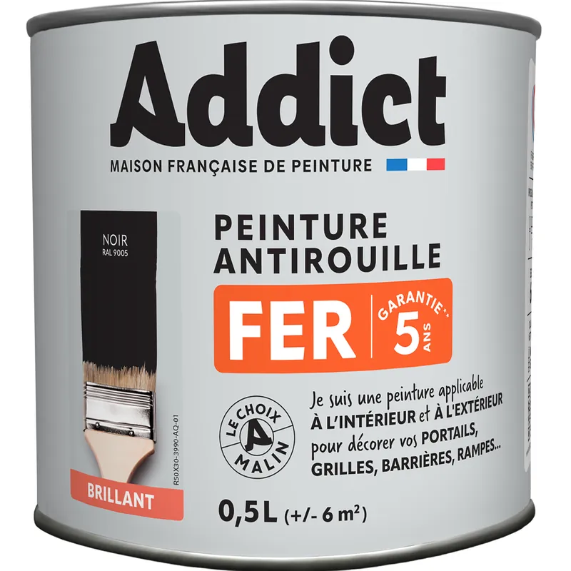 ADDICT Peinture FER Brillant noir Ral 9005 0.5 L Nouvel Arrivage