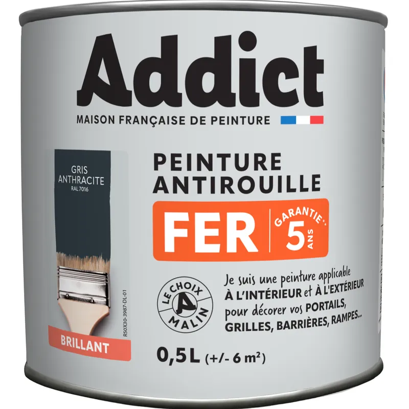 Vente Directe ADDICT Peinture FER Brillant gris anthracite ral 7016 0.5 L