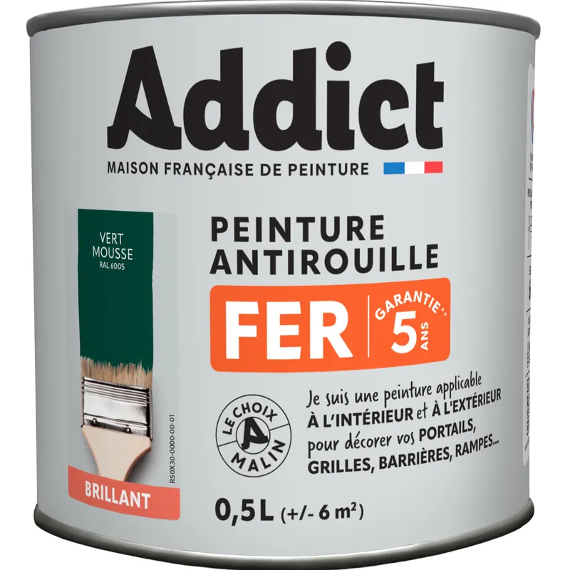 Certifié ADDICT Peinture FER Brillant vert mousse Ral 6006 0.5 L