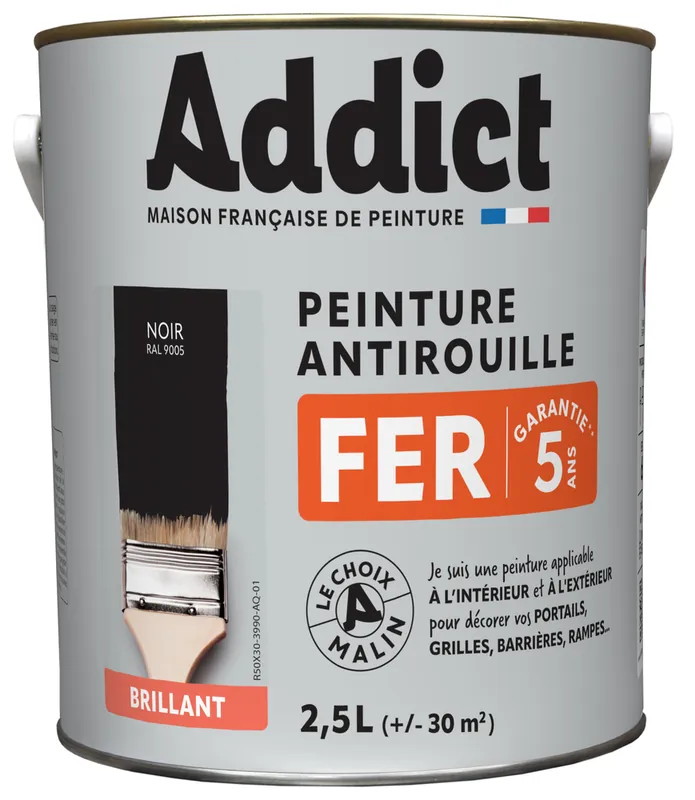 Acheter En Ligne ADDICT Peinture FER Brillant noir ral 9005 2.5 L