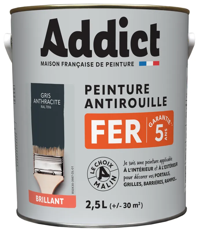 Acheter Direct ADDICT Peinture FER Brillant gris anthracite ral 7016 2.5 L