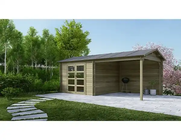 Abri de jardin en bois - 17.4m2 - 5.79x3m - Traité - Ep. 28mm - Couleur vert - DOM718 ALTANKA Nouveauté
