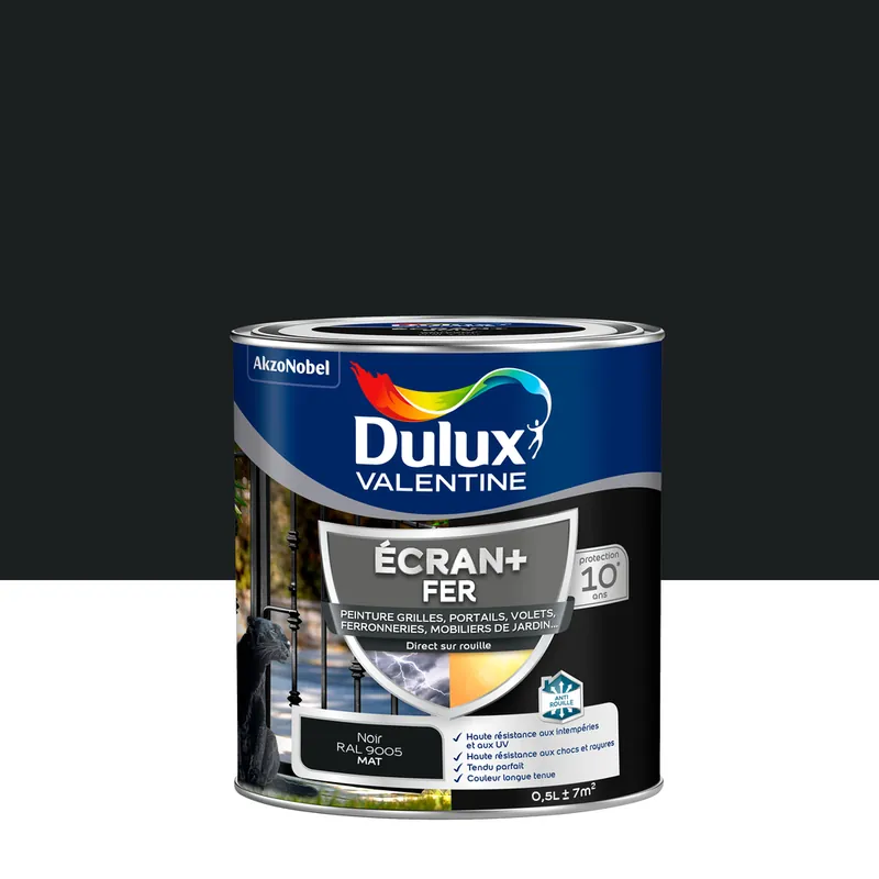 Peinture Ecran+ Fer Mat Noir Mat 0,5 L - DULUX VALENTINE Prix Choc