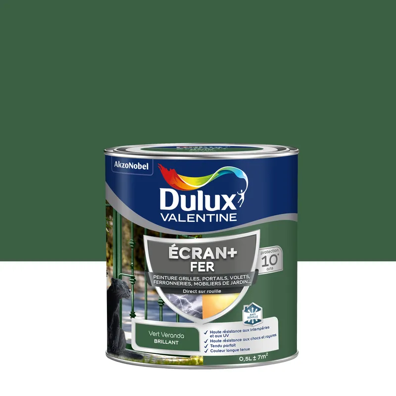 Peinture Ecran+ Fer Brillant Vert Véranda 0,5 L - DULUX VALENTINE Top Vente