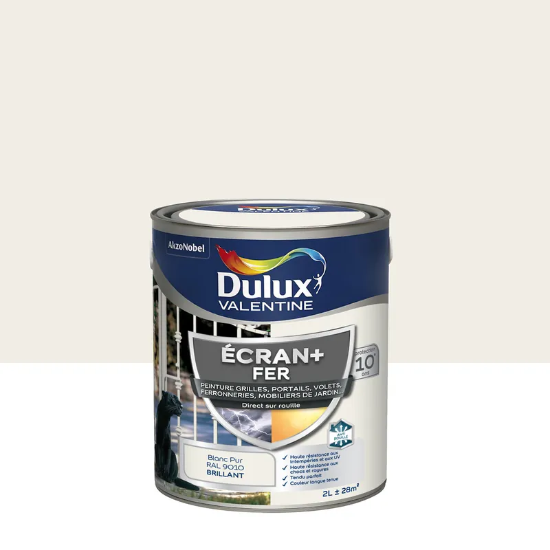 Paiement Sécurisé Peinture Ecran+ Fer Brillant Blanc Pur 2 L - DULUX VALENTINE