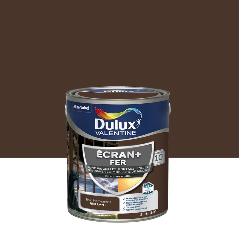 Peinture Ecran+ Fer Brillant Brun Normandie 2 L - DULUX VALENTINE Retour Gratuit