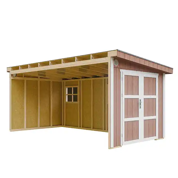Abri de Jardin Qualité Premium 11,47 m² - H231x248x530 cm - Sans plancher e paroi latérale - Timbela M940B-REDWOOD RED Super Prix