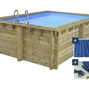 Piscine bois rectangle " Maldives " - 3.20 x 3.20 x 1.24 m + Bâche à bulles 180 µ - Bâche hiver 280 g/m² HABITAT ET JARDIN Nouvelle Collection