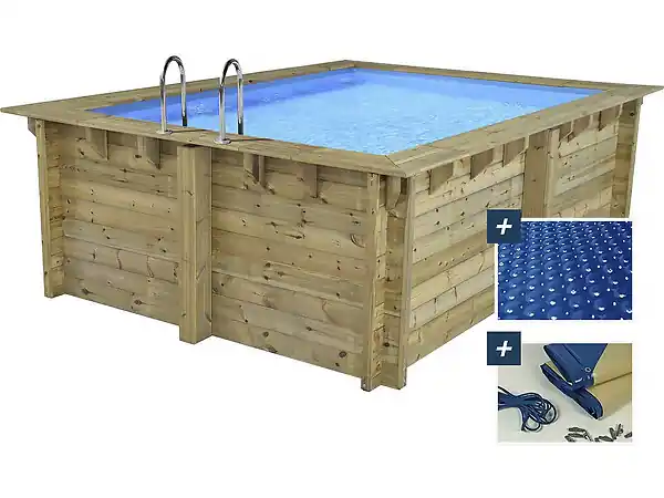 Piscine bois rectangle " Maldives " - 3.20 x 3.20 x 1.24 m + Bâche à bulles 180 µ - Bâche hiver 280 g/m² HABITAT ET JARDIN Nouvelle Collection
