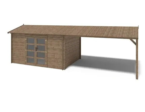 Abri de jardin en bois - 4x3 m avec extension de 4x2.76 m - 23.06 m²- Traité - DOM677+DOS194 ALTANKA Top Vente