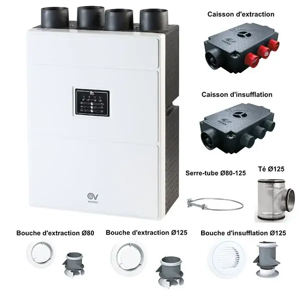 VMC double flux NETI + kit d‘accessoires 8 piquages - AXELAIR - VDFTNK8P Populaire
