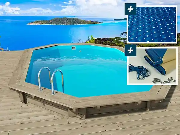 Piscine bois " Miami 120 " - 4.86 x 3.36 x 1.20 m + Bâche à bulles 180 µ + Bâche hiver 280 gr/m² HABITAT ET JARDIN Produit De Marque