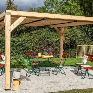 Top Vente Auvent en bois VENETO - Marron - L.340xH.217xP.360cm HABRITA