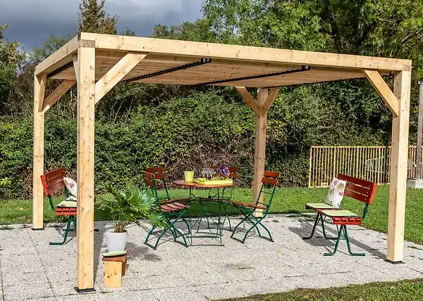 Top Vente Auvent en bois VENETO - Marron - L.340xH.217xP.360cm HABRITA