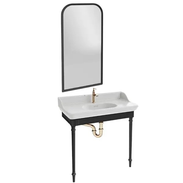 Dernier Modèle Console Cléo 1889 avec plan vasque + miroir + robinet lavabo or + siphon or JACOB DELAFON