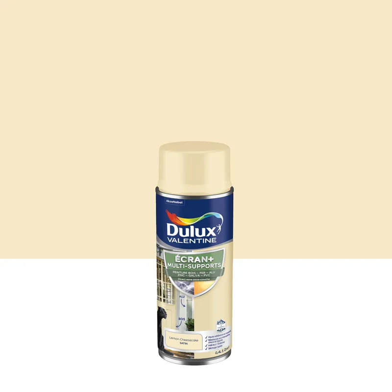 Retour Gratuit Peinture aérosol Ecran+ Multi-supports Dulux Valentine Satin Lemon Cheesecake 0,4 L