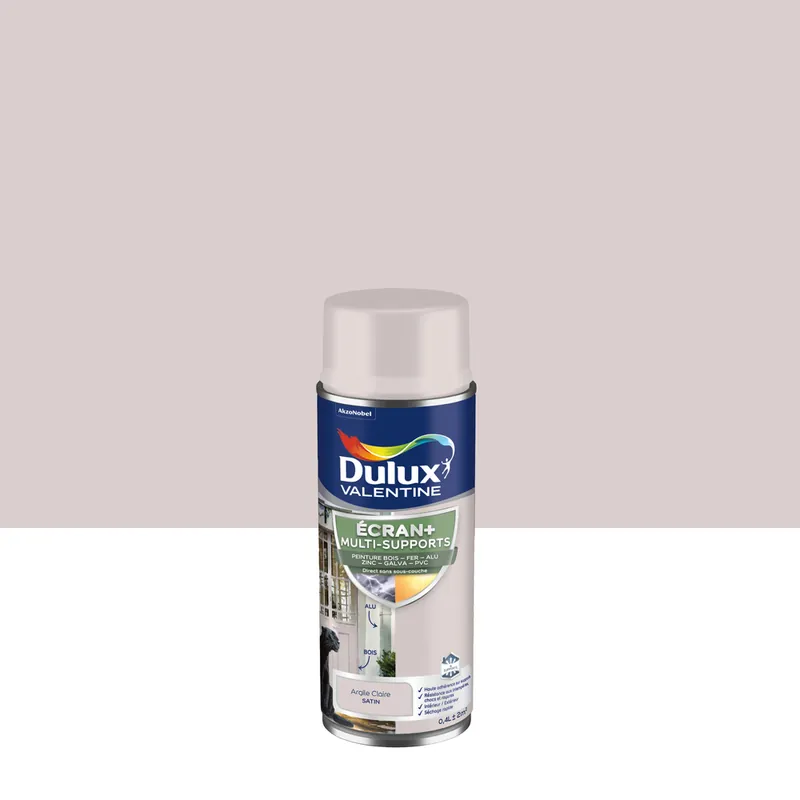 Prix Bas Peinture aérosol Ecran+ Multi-supports Dulux Valentine Satin Argile Claire 0,4 L