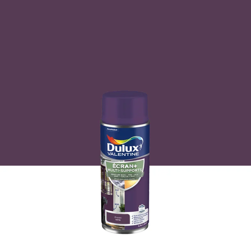 Nouvel Arrivage Peinture aérosol Ecran+ Multi-supports Dulux Valentine Satin Zinzolin 0,4 L