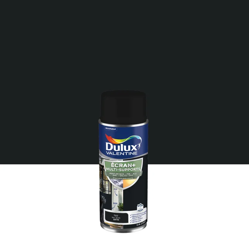 Peinture aérosol Ecran+ Multi-supports Dulux Valentine Satin Noir 0,4 L Nouvelle Collection