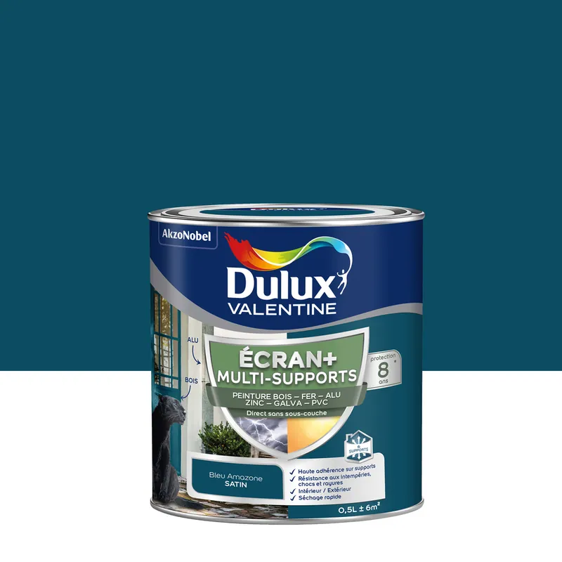 Peinture Ecran+ Multi-supports Dulux Valentine Satin Bleu Amazone 0,5 L Top Vente