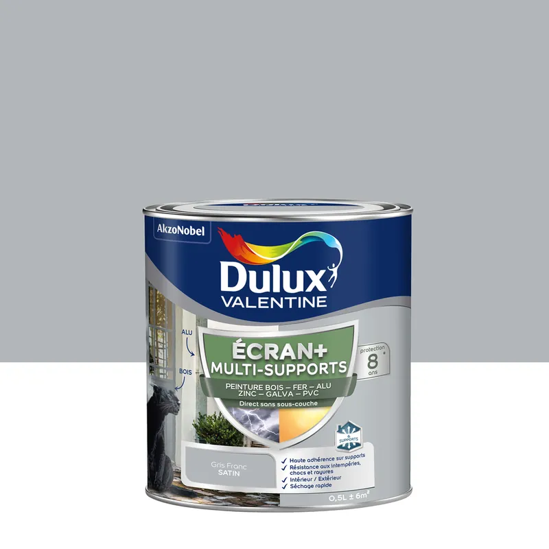 Meilleure Vente Peinture Ecran+ Multi-supports Dulux Valentine Satin Gris Franc 0,5 L