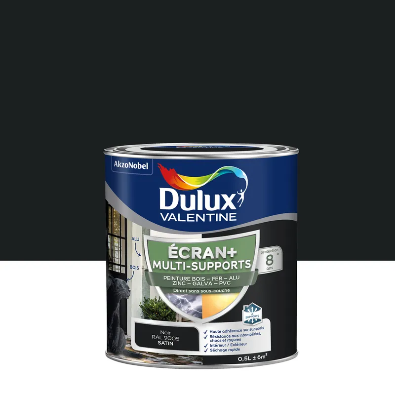 Meilleure Vente Peinture Ecran+ Multi-supports Dulux Valentine Satin Noir 0,5 L