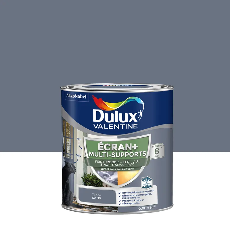 Nouvel Arrivage Peinture Ecran+ Multi-supports Dulux Valentine Satin Titane 0,5 L