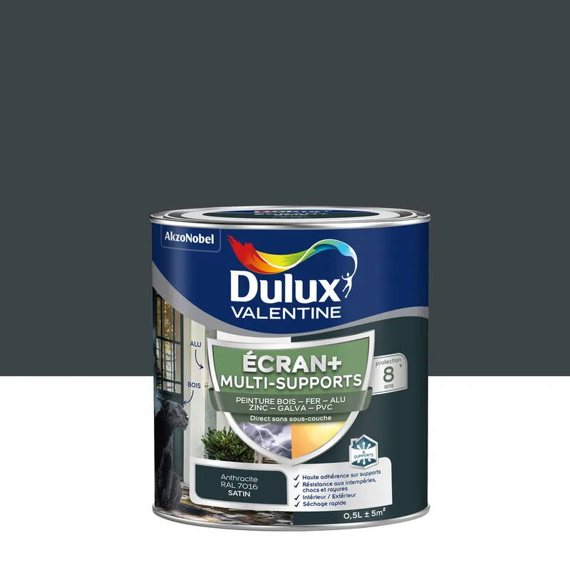 Peinture Ecran+ Multi-supports Dulux Valentine Satin Gris Anthracite 0,5 L Nouvel Arrivage