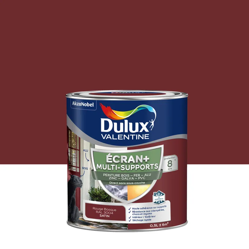 Peinture Ecran+ Multi-supports Dulux Valentine Satin Rouge Basque 0,5 L Populaire