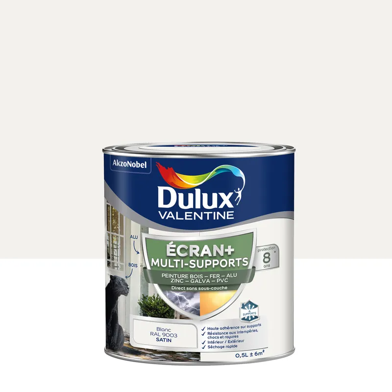 Peinture Ecran+ Multi-supports Dulux Valentine Satin Blanc 0,5 L Certifié